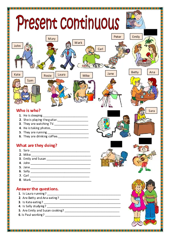 Present continuous Worksheet Preview